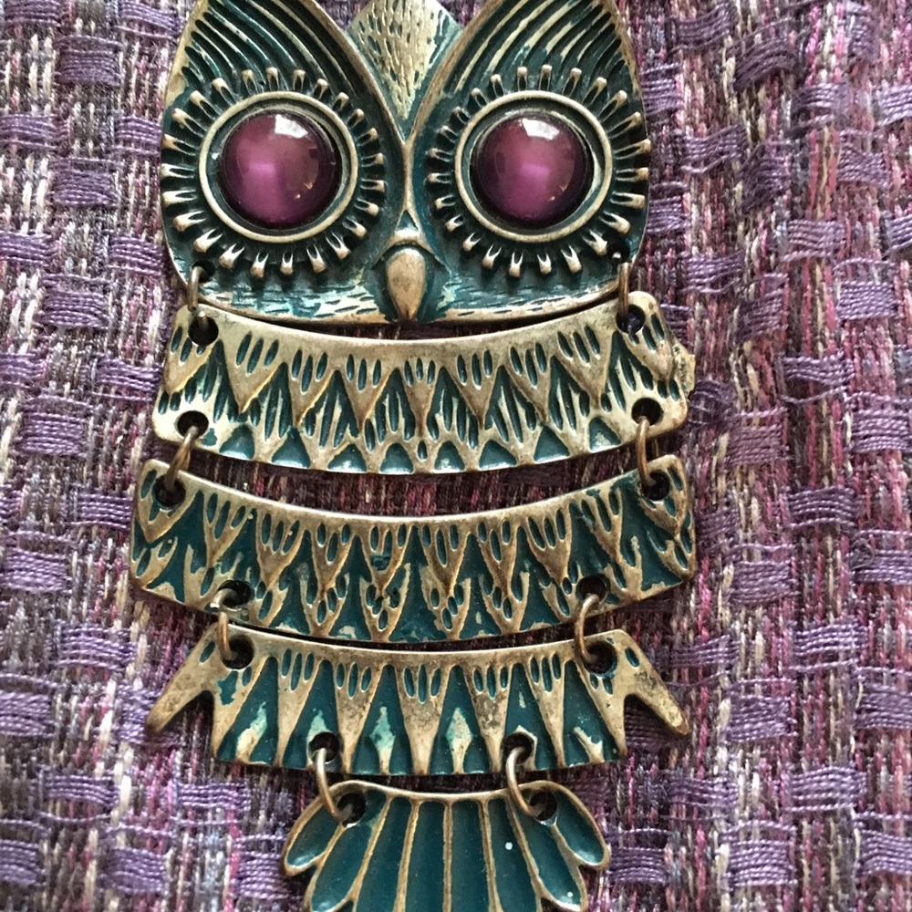 Purple-eyed Owl Necklace includes free scarf